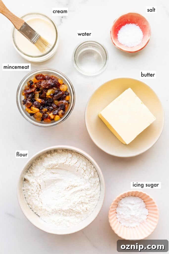 Ingredients to make mincemeat tarts from scratch.