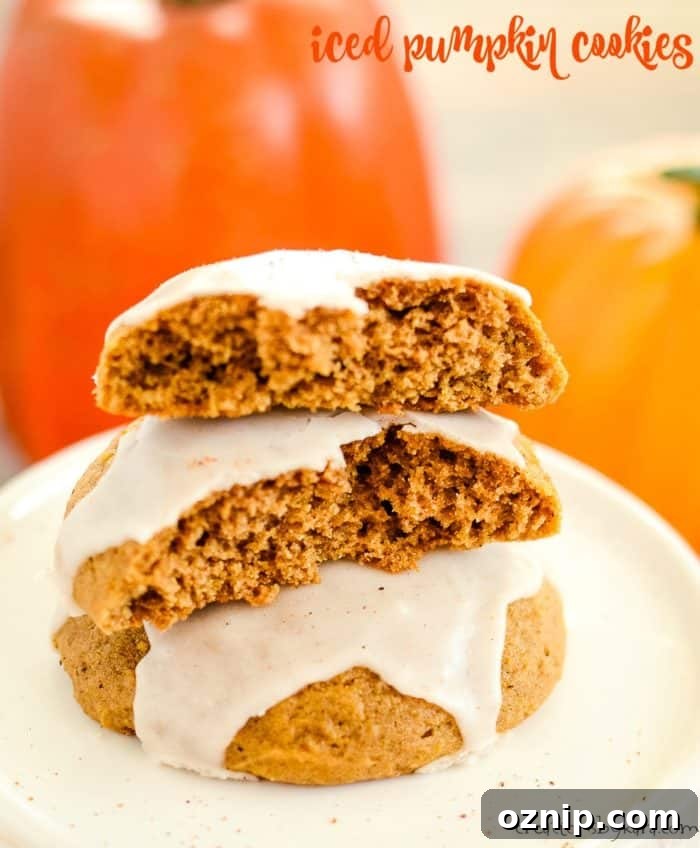 Pillowy soft pumpkin cookies topped with a creamy cinnamon icing. Fall baking at its finest. soft pumpkin cookies with cinnamon icing