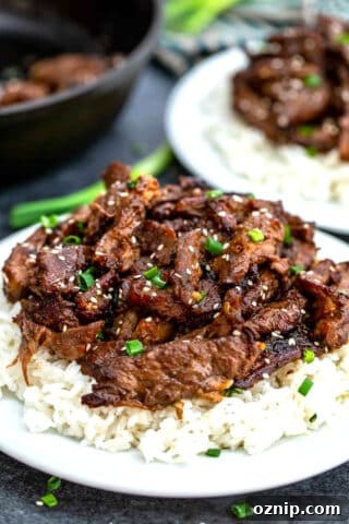Image of homemade Korean Beef Bulgogi on rice.
