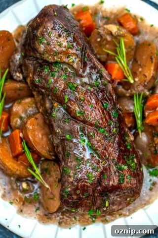 image of instant pot red wine beef roast plated