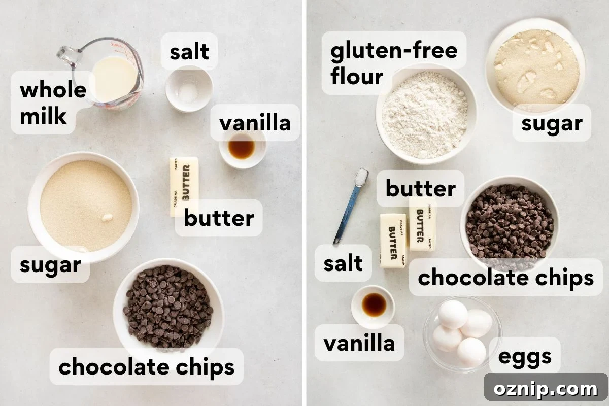 Fudgy Gluten-Free Birthday Brownies Recipe 4 birthday brownie ingredients measured and labeled.
