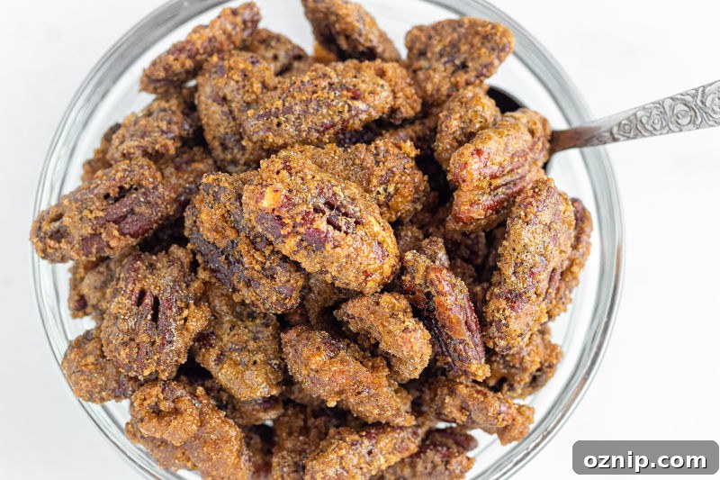 Homemade Candied Pecans Recipe with Brown Sugar and Cinnamon 4 Candied Pecans in Bowl with Spoon