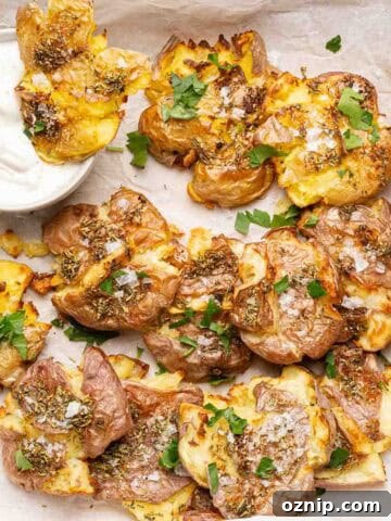 smashed potatoes in parchment paper