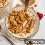 This is a square picture of Biscoff overnight oats.