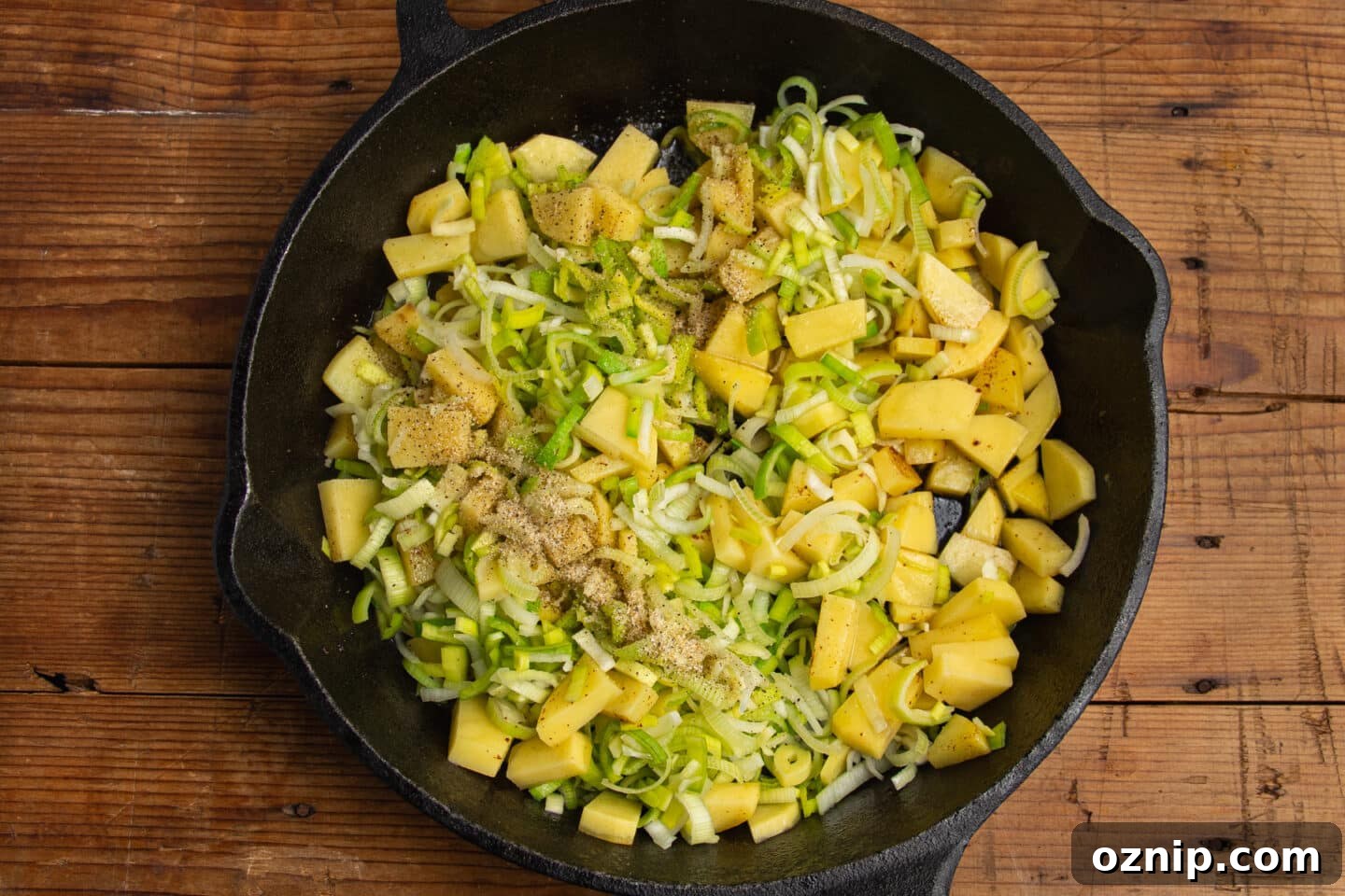 This is a picture of the vegetable added to the skillet.