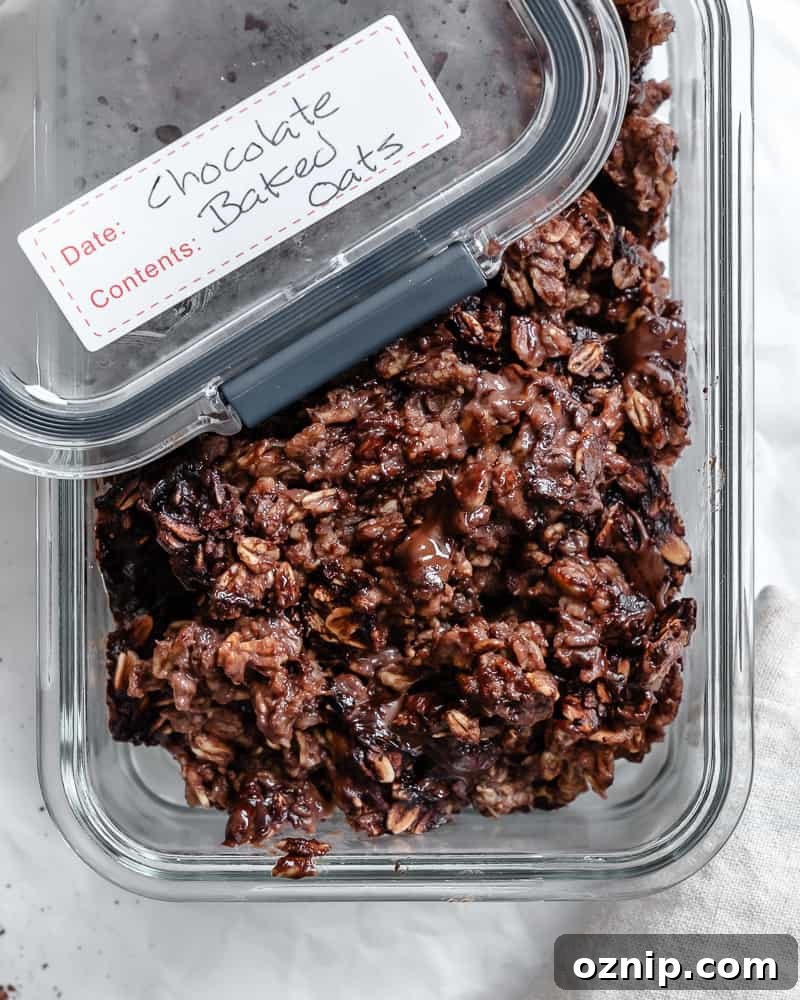 completed Chocolate Baked Oatmeal [Blended or Whole] in storage container