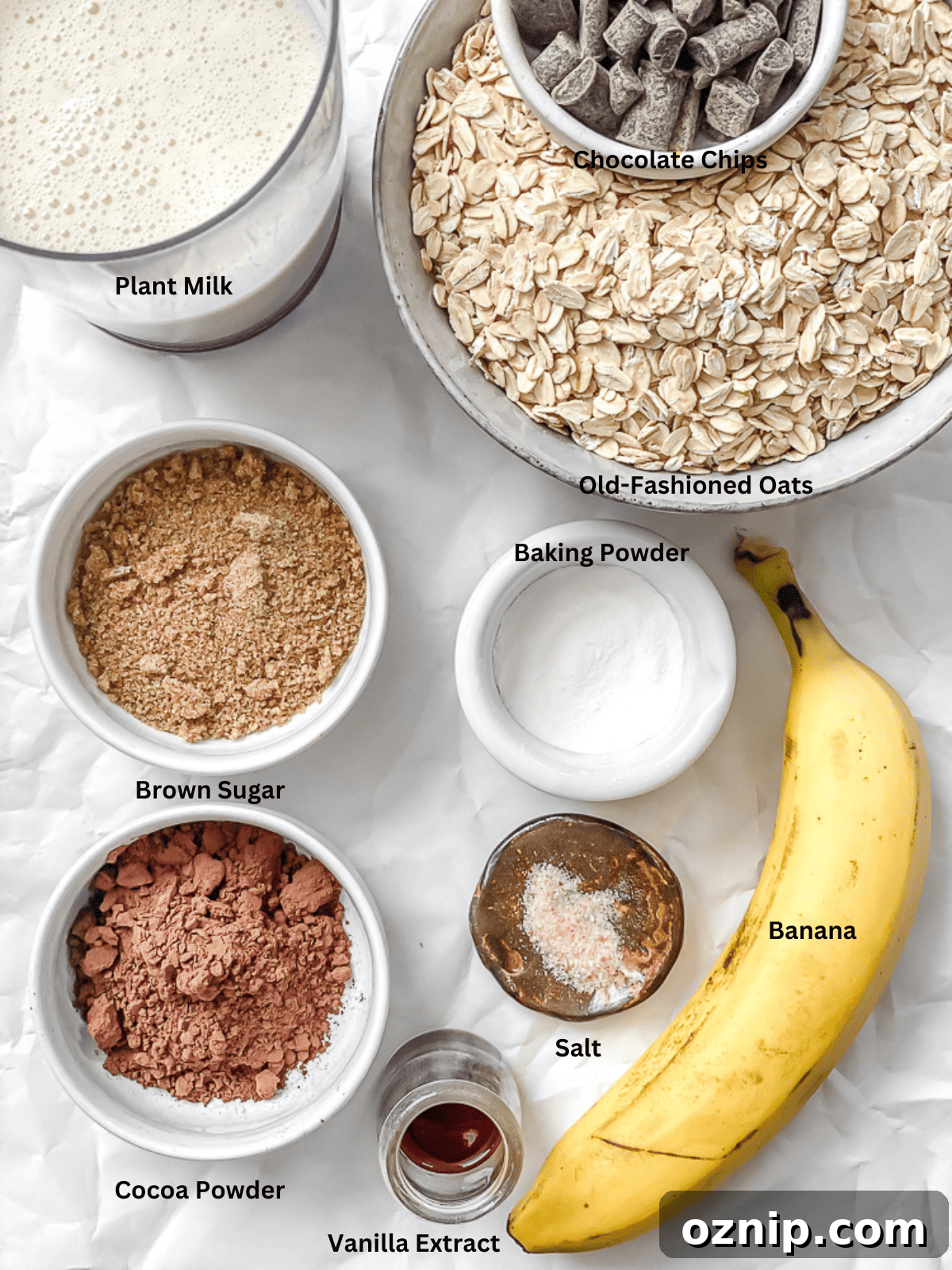ingredients for Chocolate Baked Oatmeal [Blended or Whole] measured out