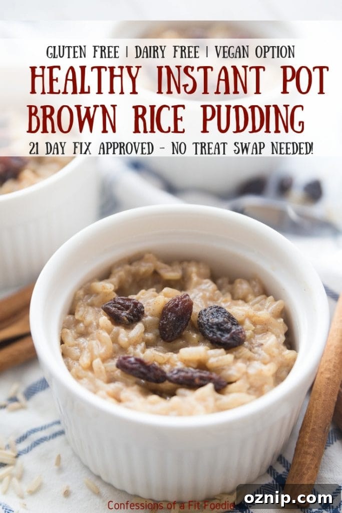 Creamy Instant Pot Brown Rice Pudding 8 This healthy instant pot brown rice pudding recipe has all the flavors of the creamy rice pudding recipe you grew up loving, topped with cinnamon.
