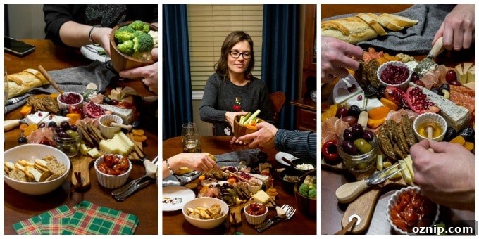 Collage of friends enjoying the cheese board.
