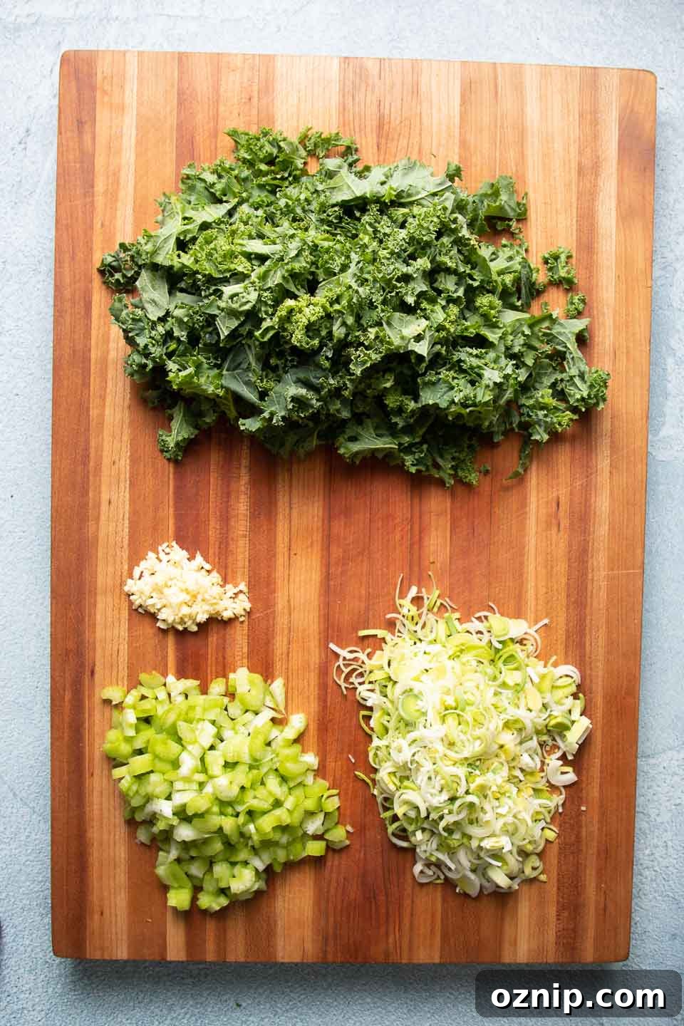 Roasted Stuffed Butternut Squash Recipe 6 Chopped kale, leeks and celery with minced garlic.