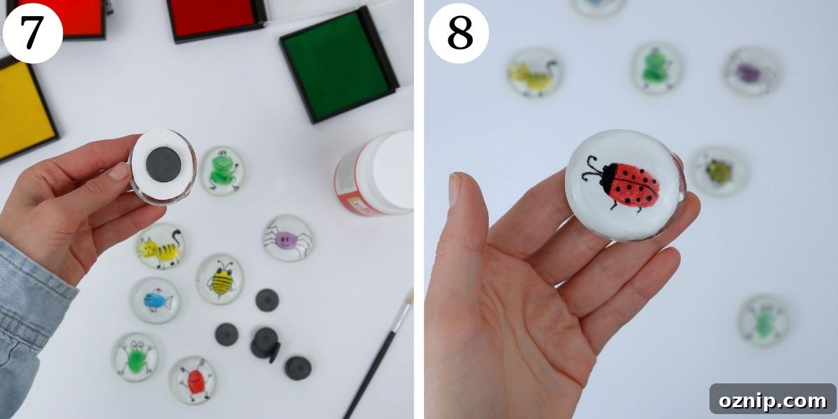DIY Fingerprint Glass Magnets for Kids Keepsakes 8 Nice Fingerprint Glass Magnets Instructions 7-8