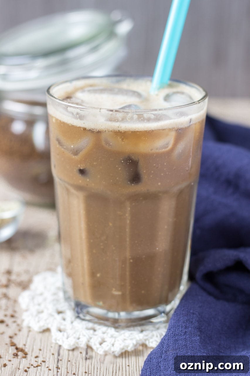 Sugar-free Iced Coffee Protein Shake with superfoods hemp seeds