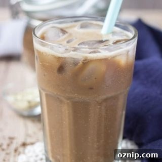 Added Sugar-free Iced Coffee Protein Shake with superfoods hemp seeds