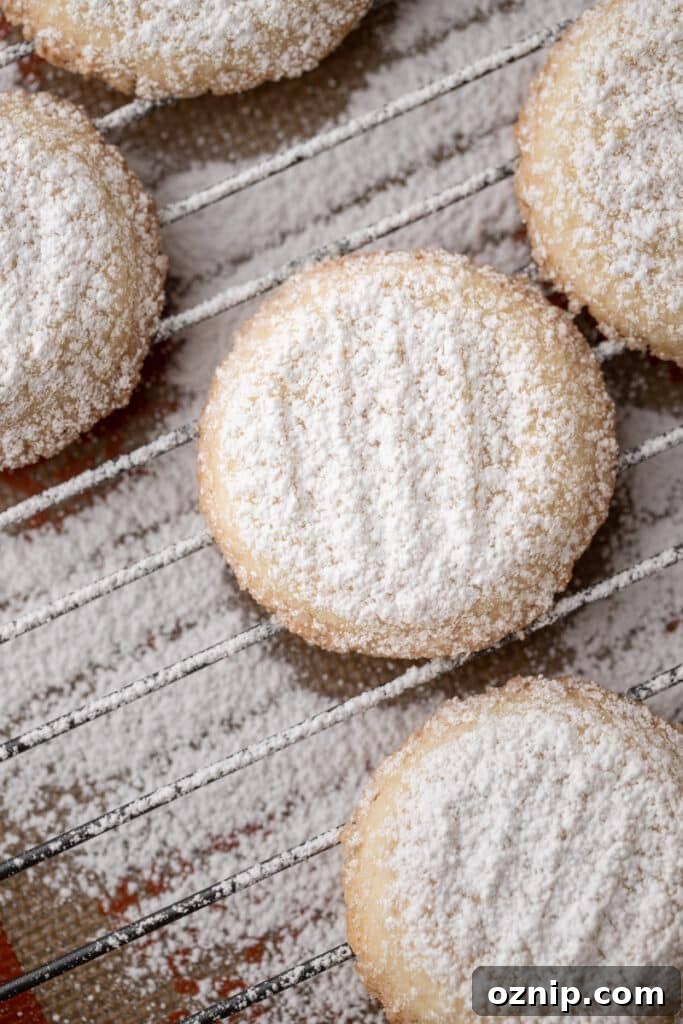 Melting Moments Cookies Recipe That Melt in Your Mouth 9 fully baked and dusted melting moments cookies sitting on a wire rack