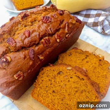 pumpkin bread loaf and slices.