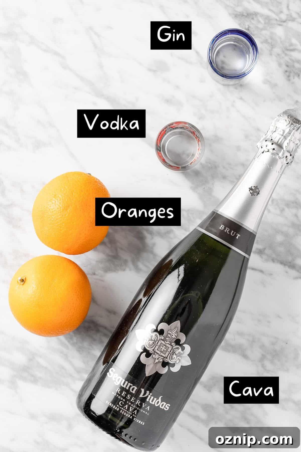 The ingredients needed to make the cocktail.