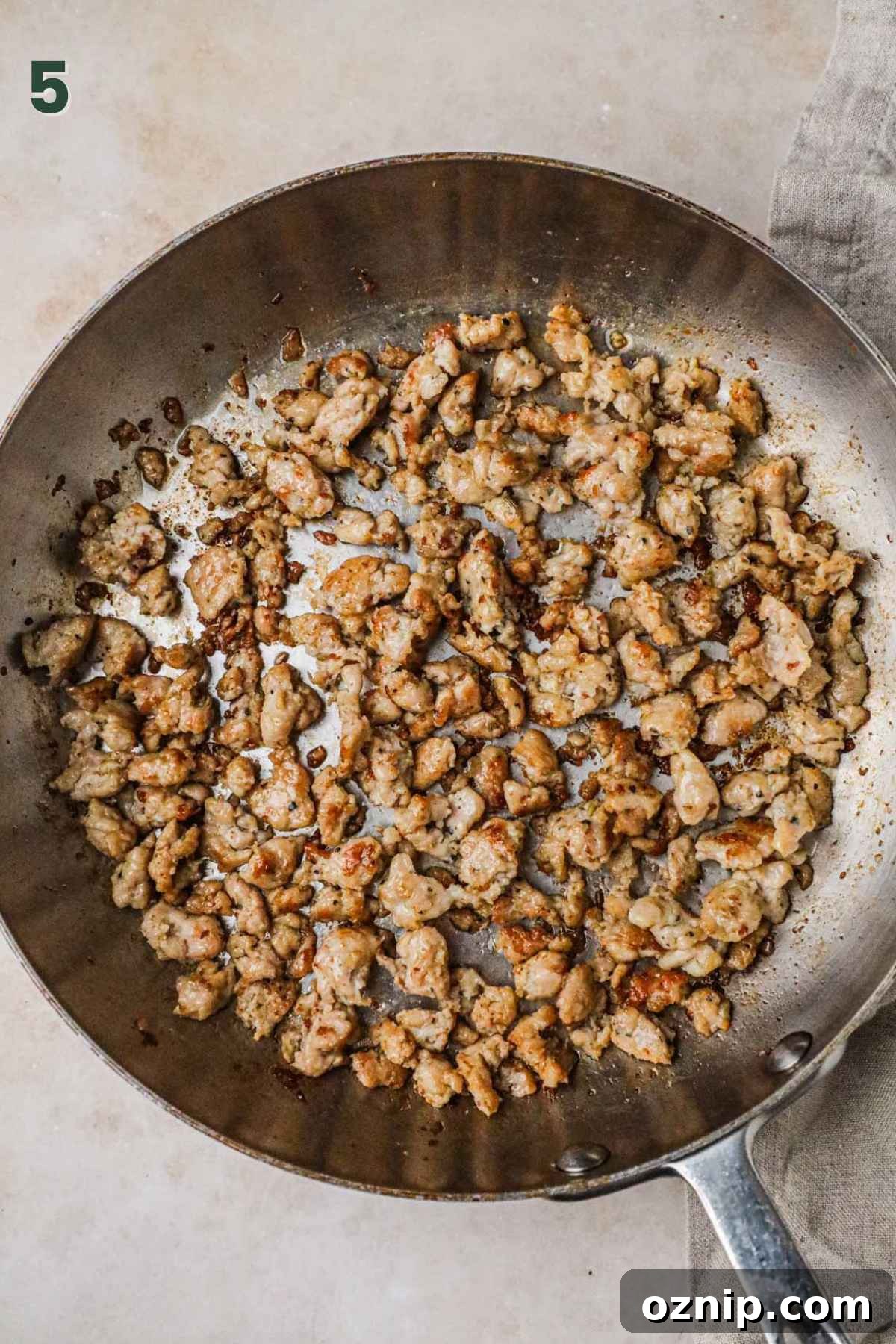 How to cook ground Italian sausage, once caramelized, use for pasta, pizza, and more.