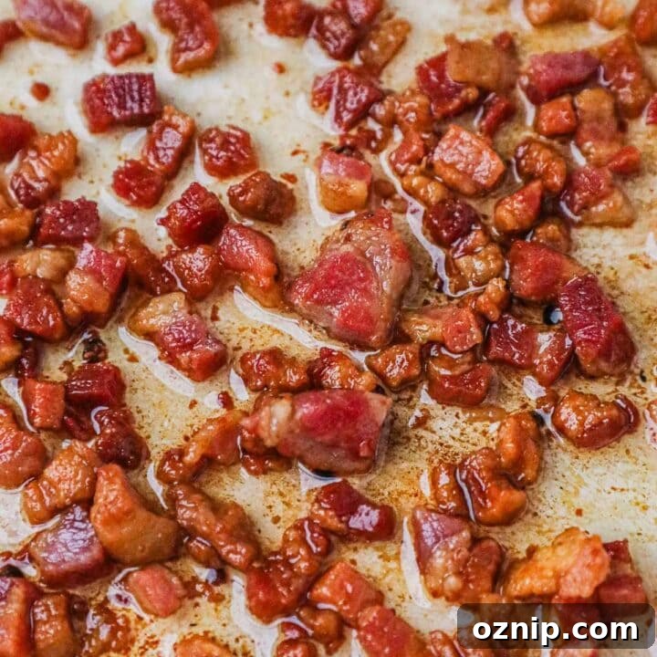Crispy pancetta in a Le Creuset braiser.