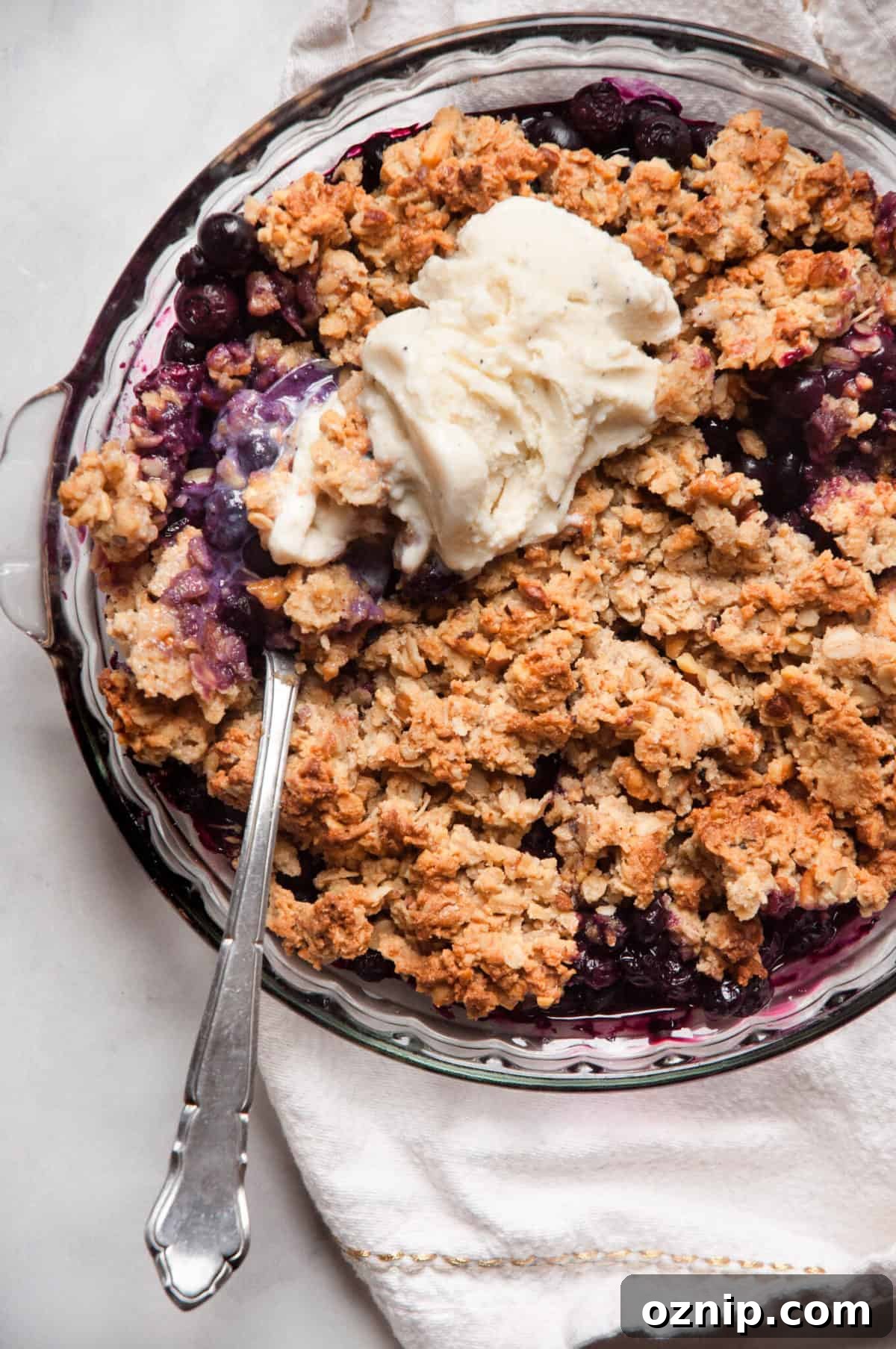 healthy blueberry crisp with ice cream