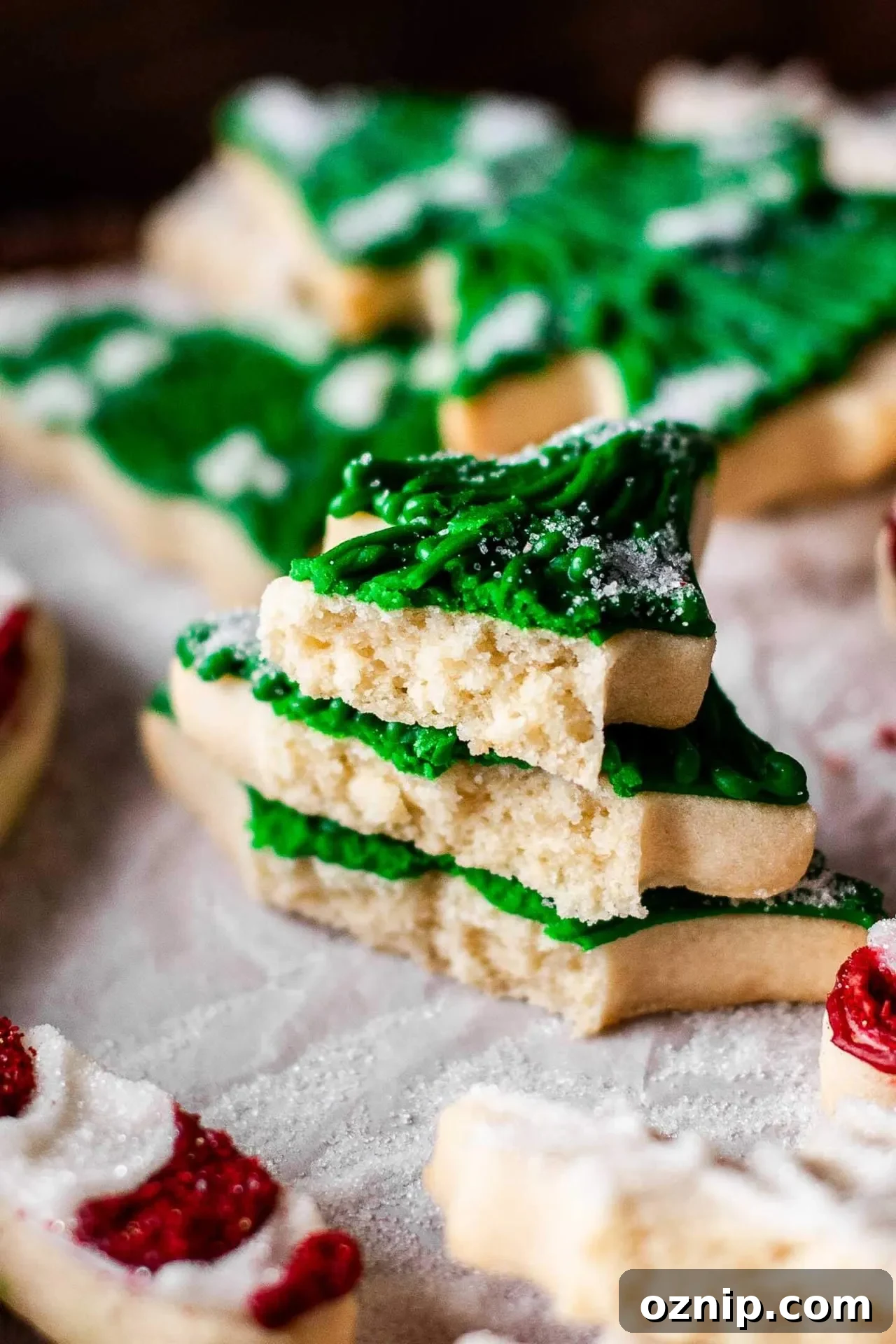 cut out sugar cookies in wooden serving box