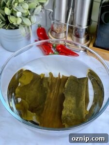 Quick Dongchimi: Radish Water Kimchi Recipe 9 Dried kelp soaking in water