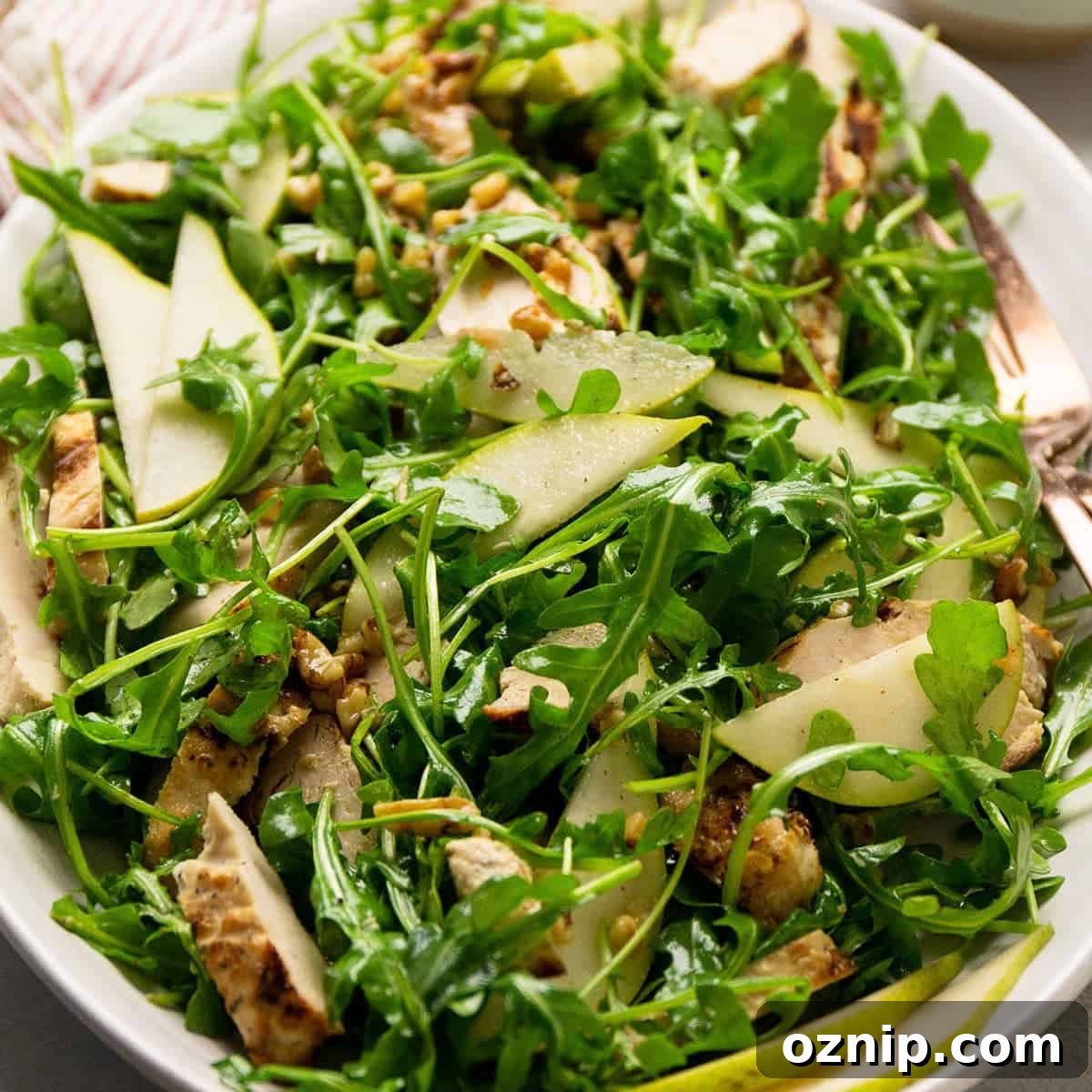 Grilled Chicken Arugula Salad with Pears and Walnuts