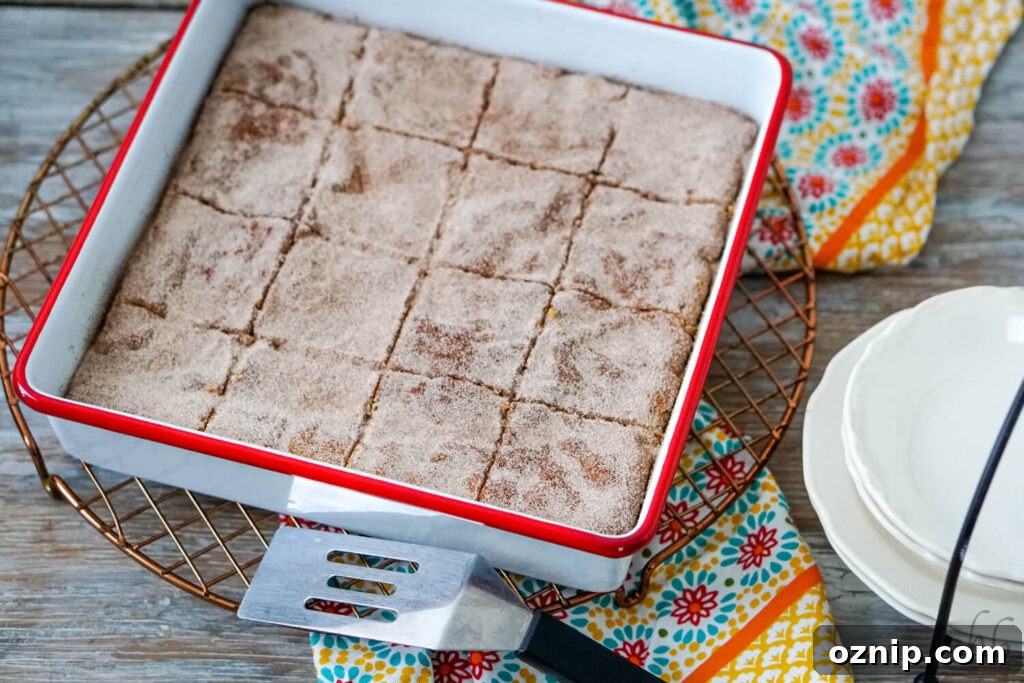 Baked churro bars ready to cut