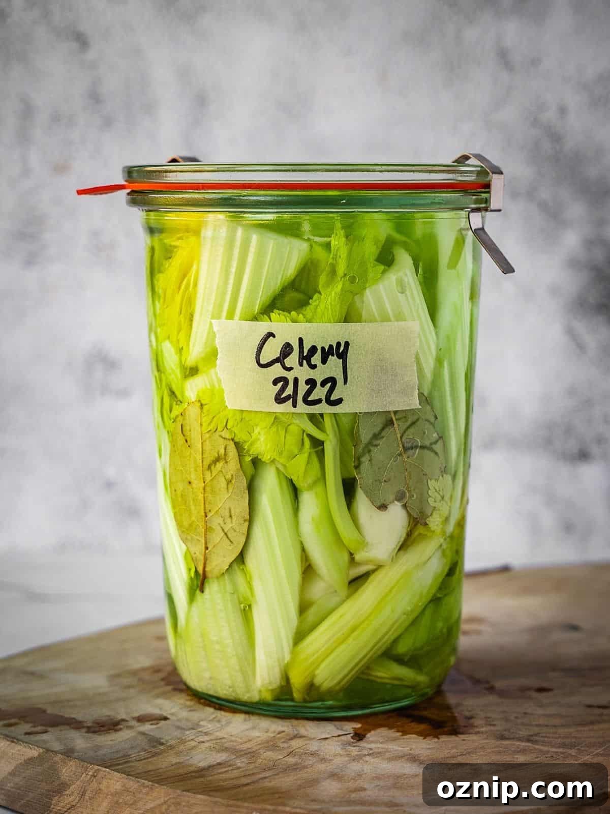 Fermented celery in a mason jar.