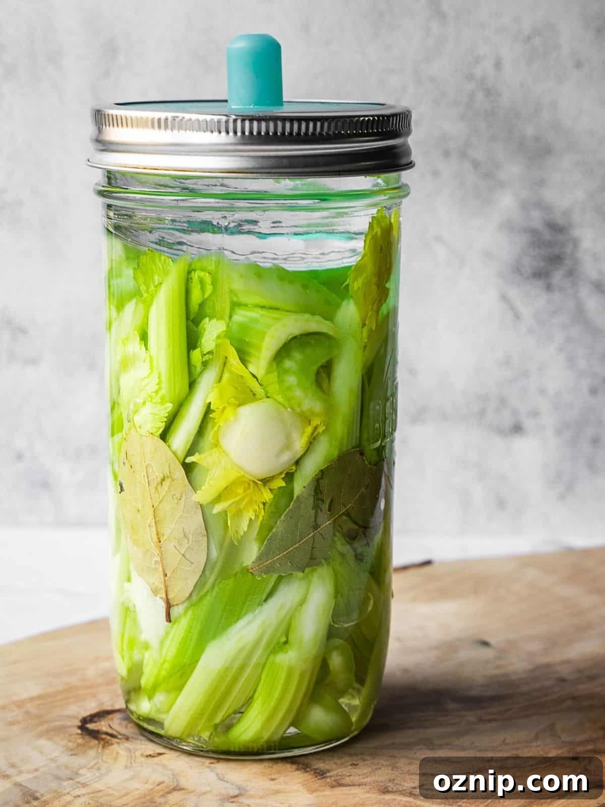 Fermented celery in a mason jar.