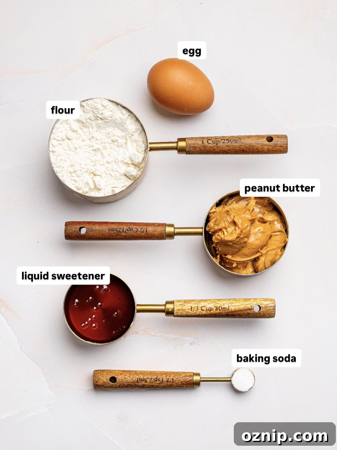 Peanut butter cookies ingredients on a counter top.