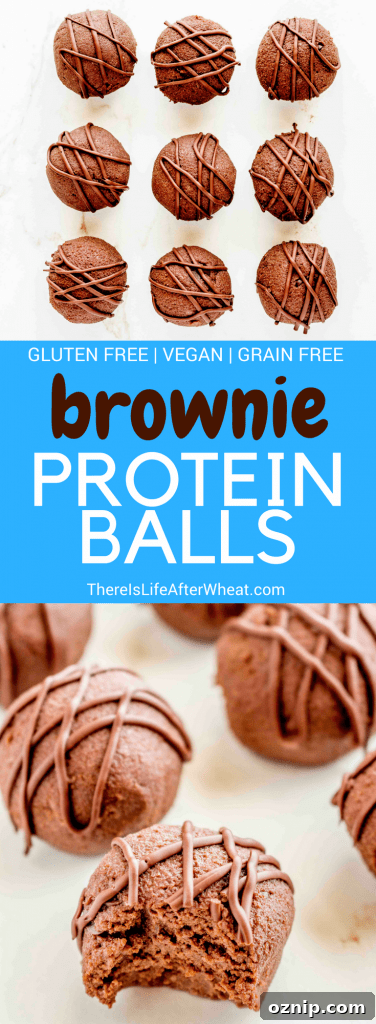 Chocolate Brownie Protein Balls Vegan Gluten Free Grain Free 9 These Chocolate Energy Balls are a surprisingly decadent-tasting healthy snack. An easy recipe packed with plant based protein and healthy fats, these bite-sized chocolates are low in sugar, gluten free, dairy free, vegan, and grain free.